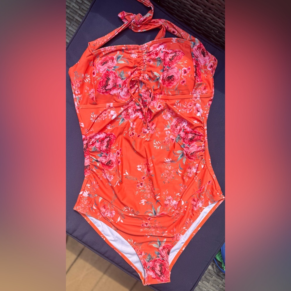 Women's Floral Orange One Piece Swimsuit